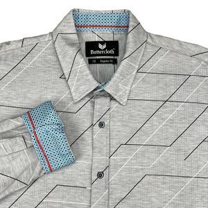 Buttercloth Shirt Mens Size 2XL Button Down Flip Cuff Long Sleeve Gray
